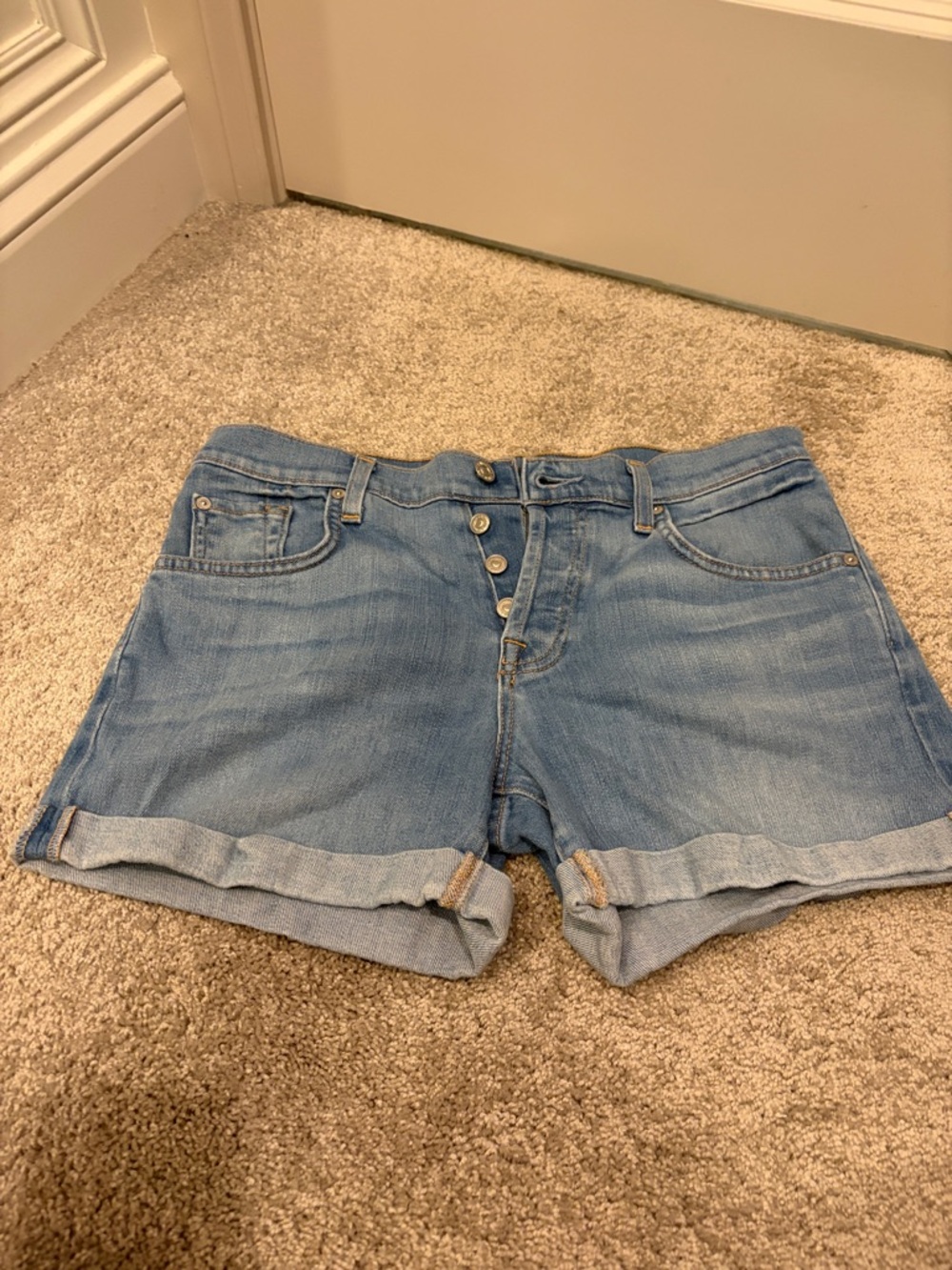 Seven For All Mankind Women’s Light Blue Denim Roll-Cuff Shorts